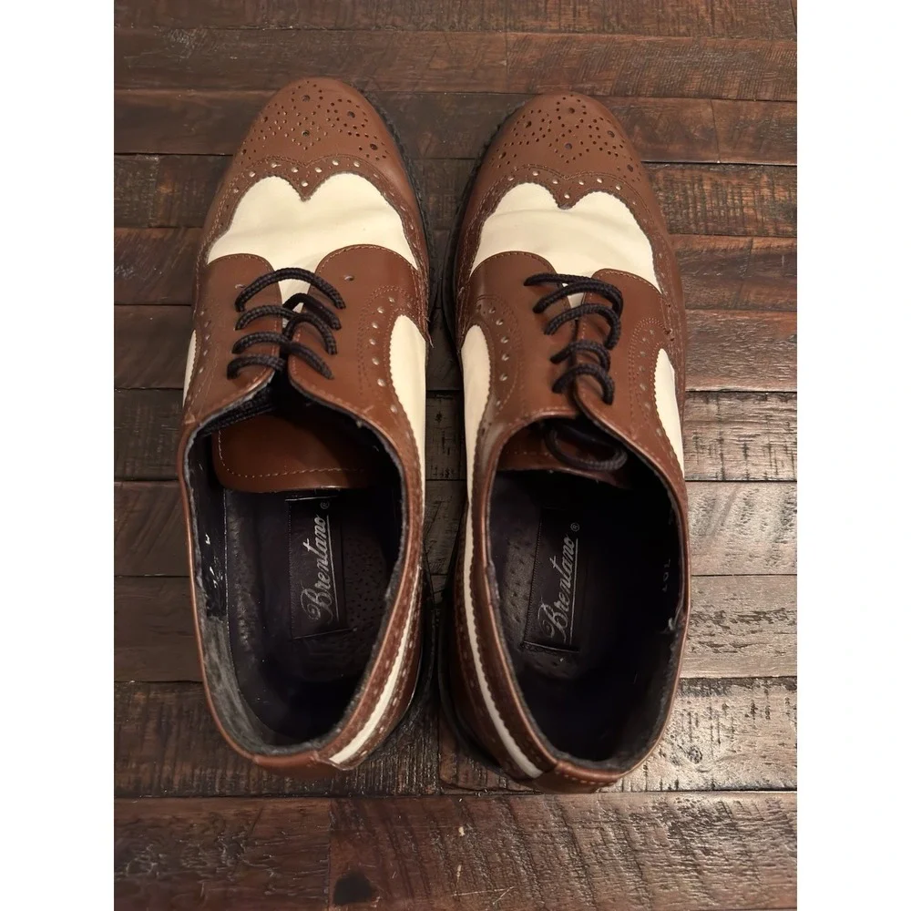 Brentano‎ Spectator Leather Two-Tone Wingtip Tuxedo Shoes Oak/White | Size 13 W
